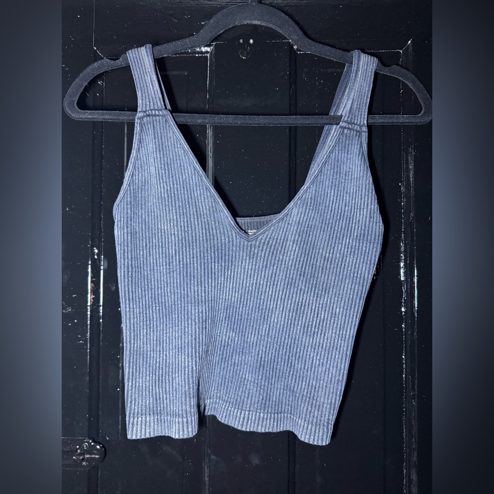 Blue Ribbed Women's Top